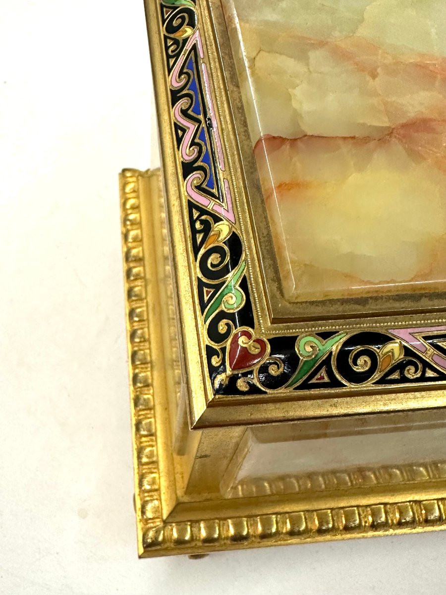 GRAND COFFRET - ONYX-MARBRE , BRONZE DORE, EMAUX CLOISONNES - H. JOURNET - NAPOLEON III-photo-2