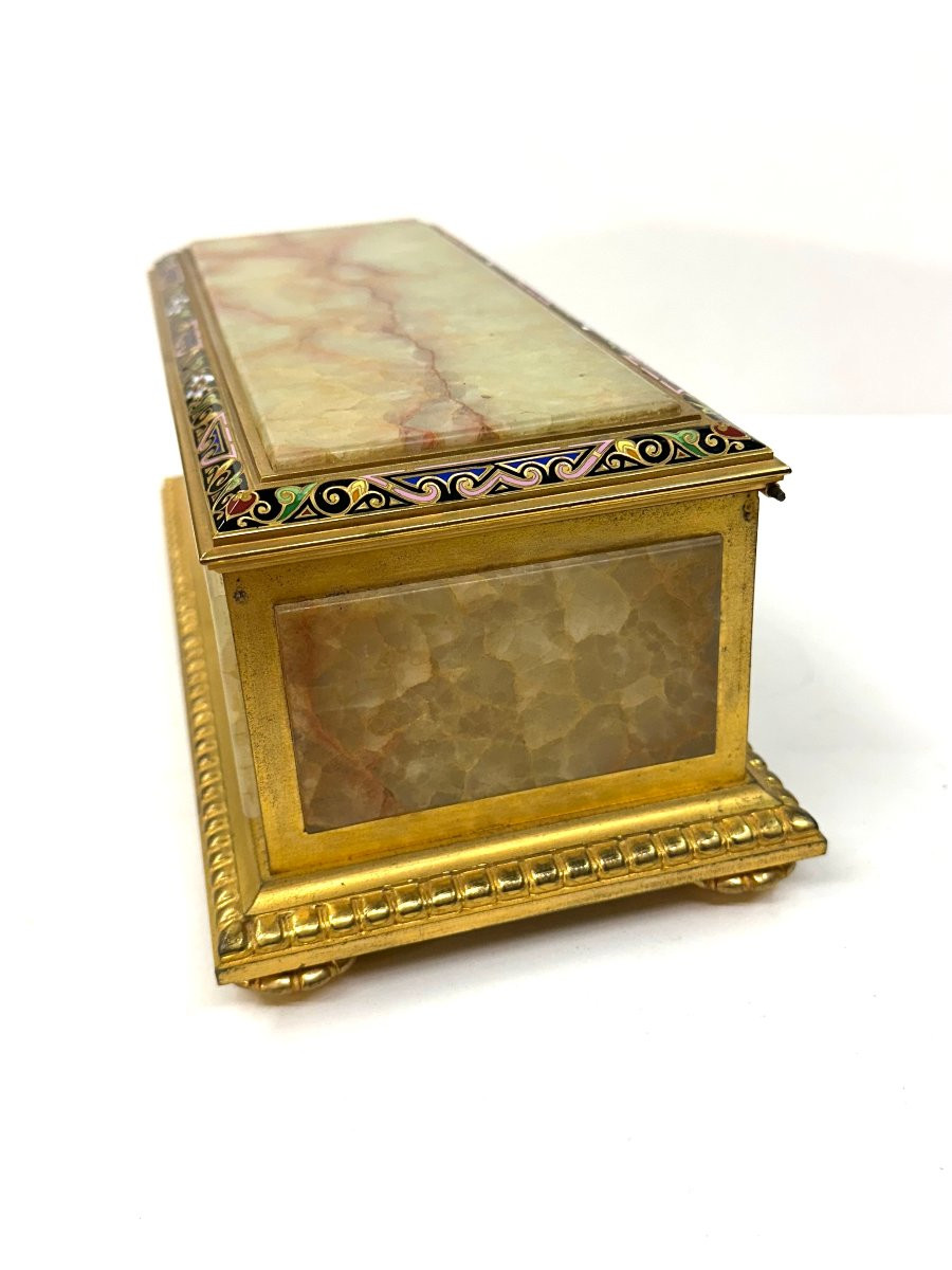 GRAND COFFRET - ONYX-MARBRE , BRONZE DORE, EMAUX CLOISONNES - H. JOURNET - NAPOLEON III-photo-3