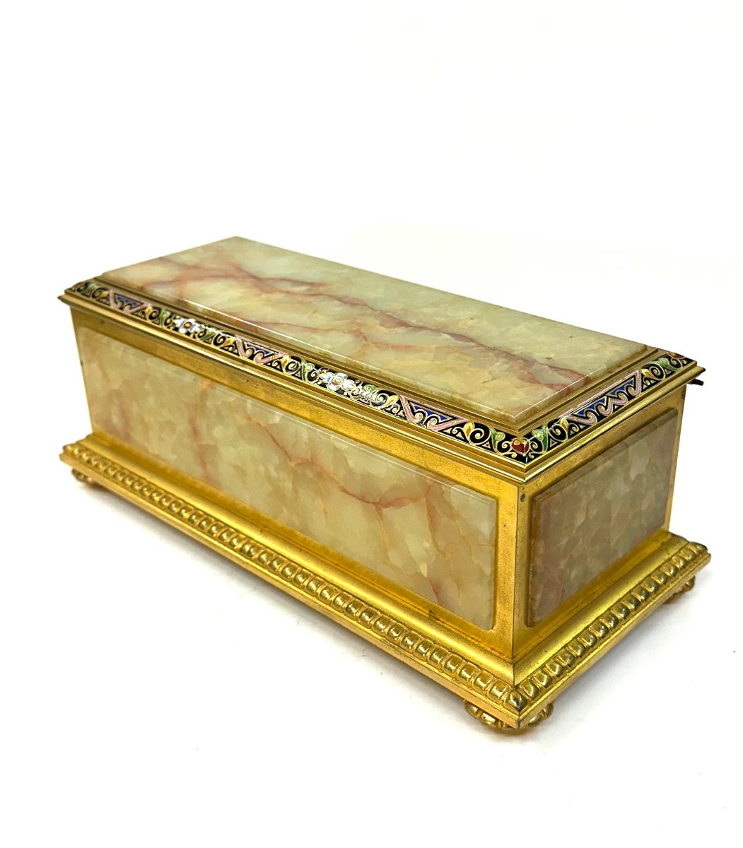 GRAND COFFRET - ONYX-MARBRE , BRONZE DORE, EMAUX CLOISONNES - H. JOURNET - NAPOLEON III-photo-4