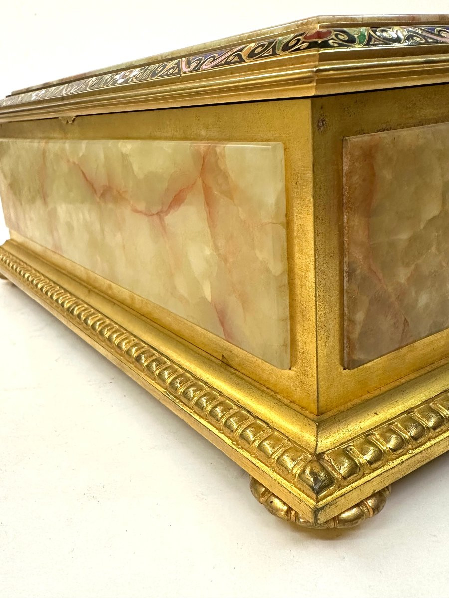 GRAND COFFRET - ONYX-MARBRE , BRONZE DORE, EMAUX CLOISONNES - H. JOURNET - NAPOLEON III-photo-2