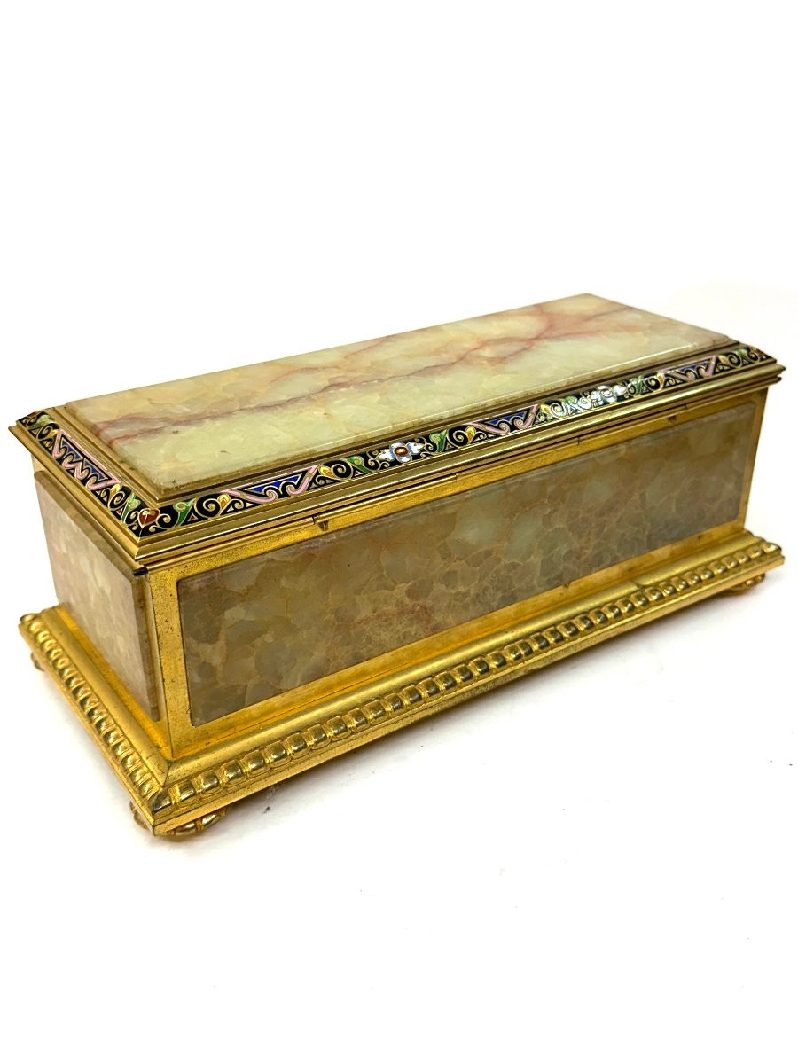 GRAND COFFRET - ONYX-MARBRE , BRONZE DORE, EMAUX CLOISONNES - H. JOURNET - NAPOLEON III-photo-3