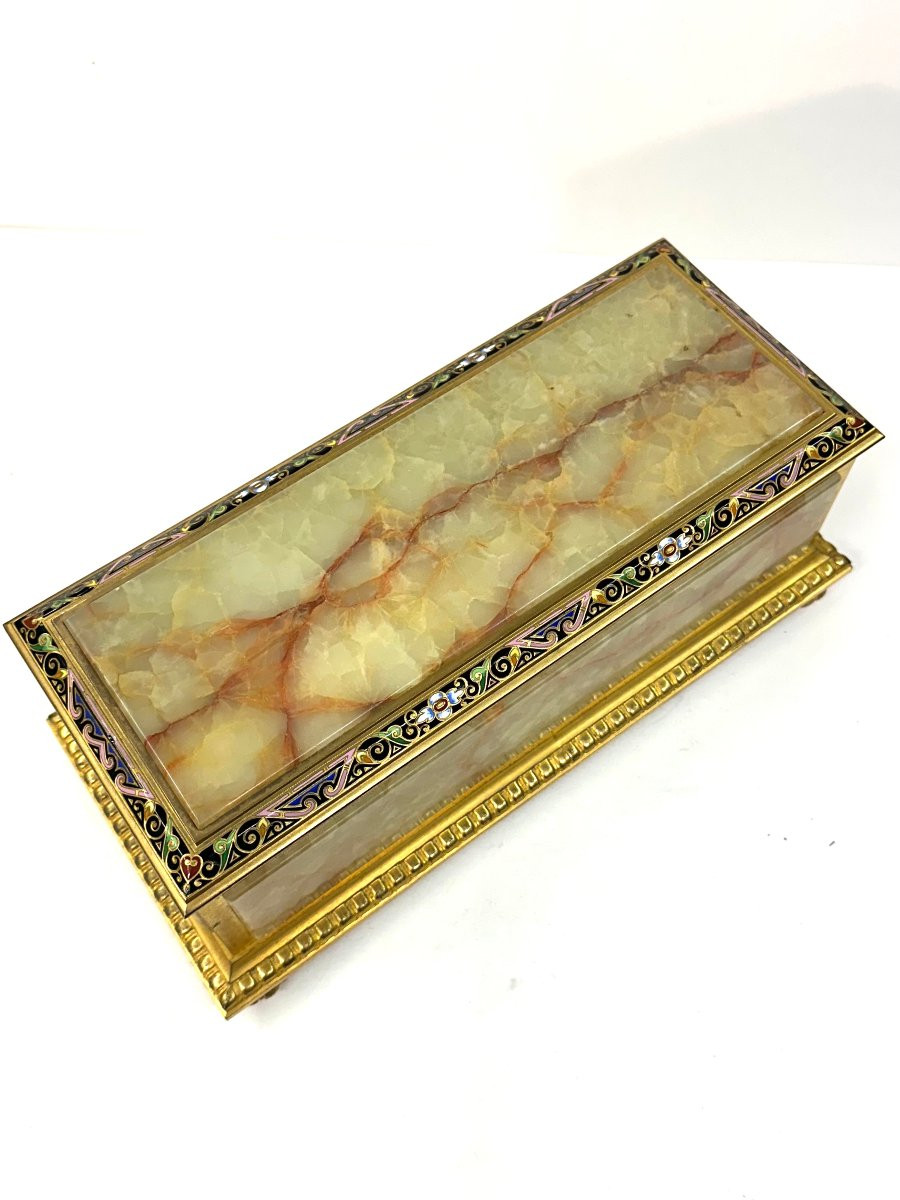 GRAND COFFRET - ONYX-MARBRE , BRONZE DORE, EMAUX CLOISONNES - H. JOURNET - NAPOLEON III-photo-7