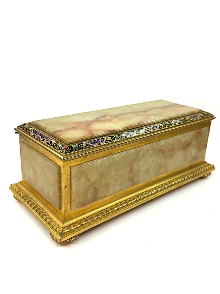 GRAND COFFRET - ONYX-MARBRE , BRONZE DORE, EMAUX CLOISONNES - H. JOURNET - NAPOLEON III-photo-8