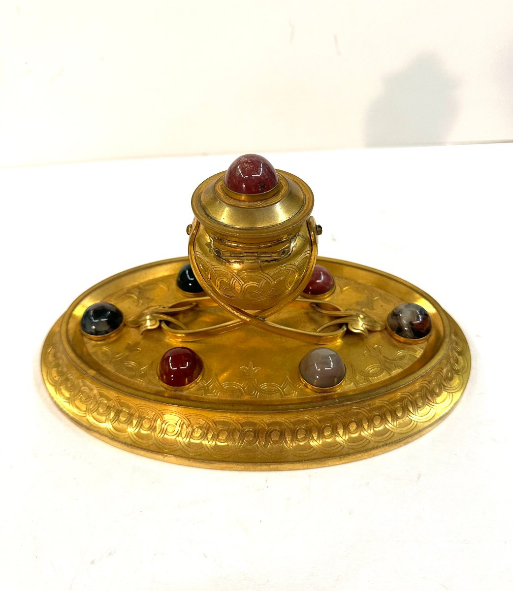 Inkwell/writing Table - Samson Werthheimer - Gilt Bronze - Hardstones - 19th Century-photo-2