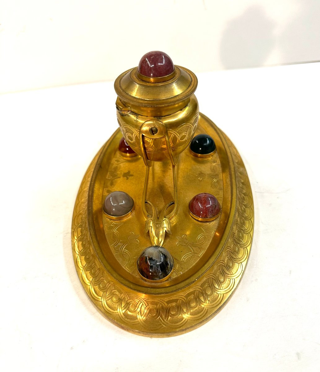 Inkwell/writing Table - Samson Werthheimer - Gilt Bronze - Hardstones - 19th Century-photo-3