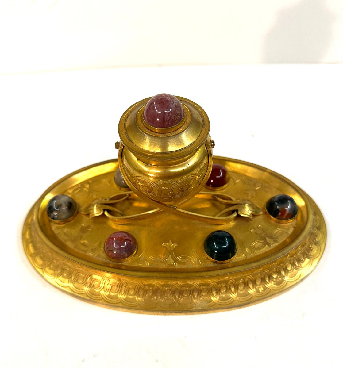 Inkwell/writing Table - Samson Werthheimer - Gilt Bronze - Hardstones - 19th Century-photo-4