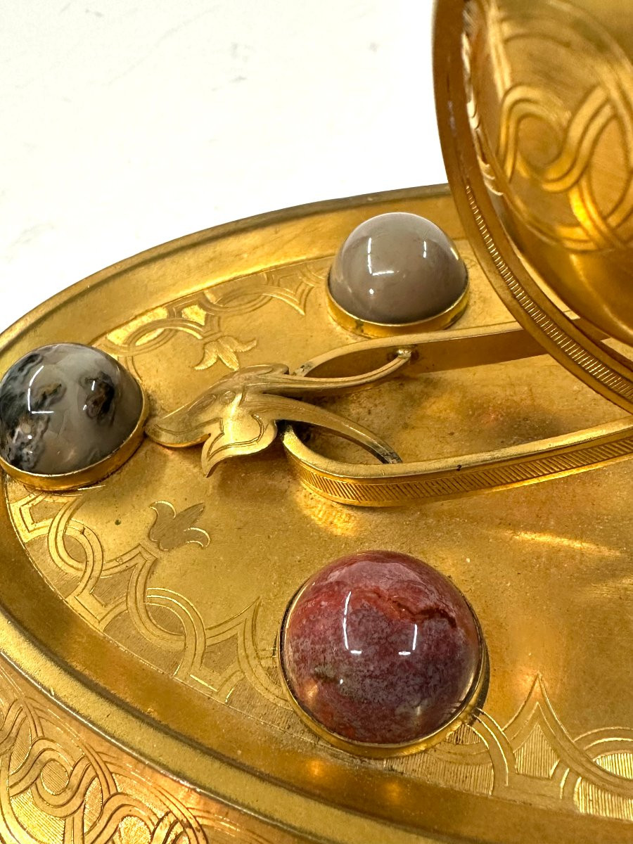 Inkwell/writing Table - Samson Werthheimer - Gilt Bronze - Hardstones - 19th Century-photo-1