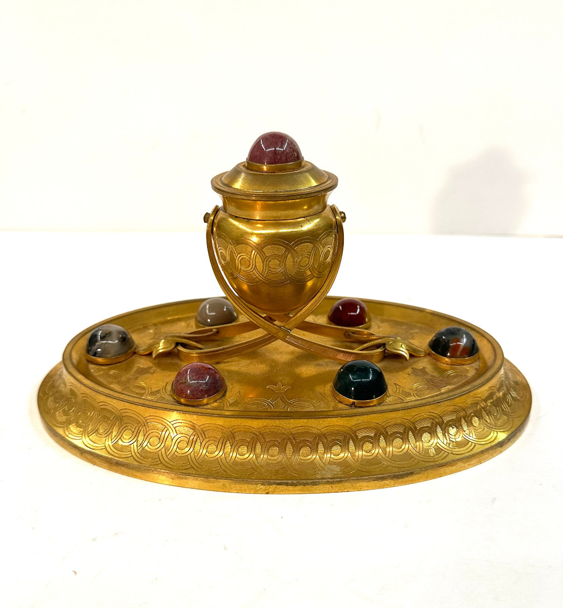Inkwell/writing Table - Samson Werthheimer - Gilt Bronze - Hardstones - 19th Century