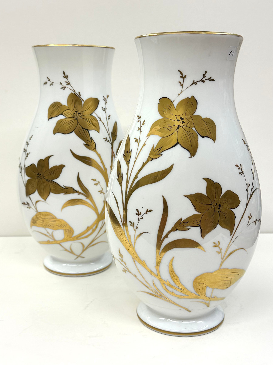 PAIRE GRANDS VASES OPALINE - CRISTAL DE BACCARAT - NAPOLEON III