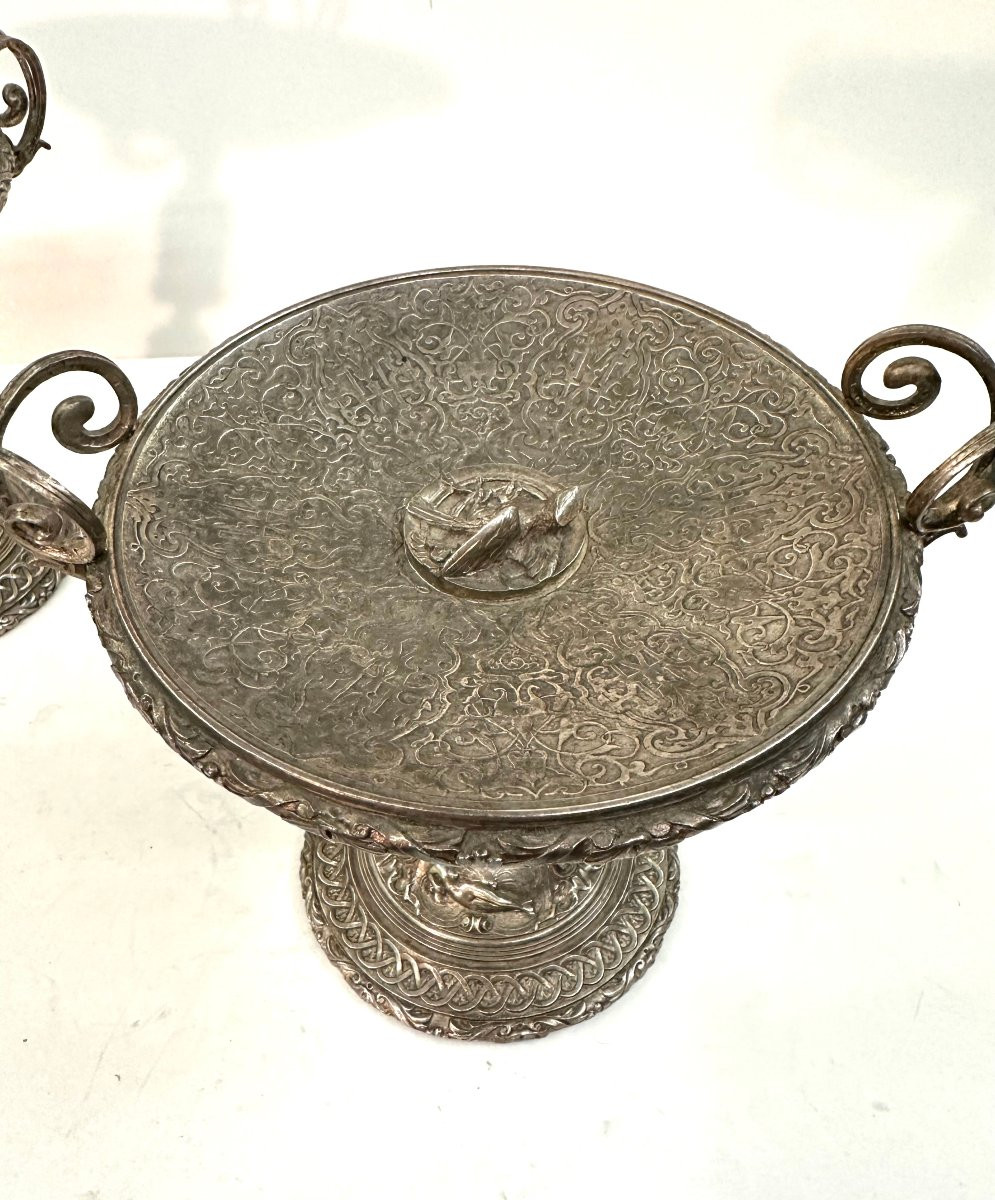 Pair Of Cups - Silvered Bronze - Renaissance Style - Louis Philippe Period-photo-3