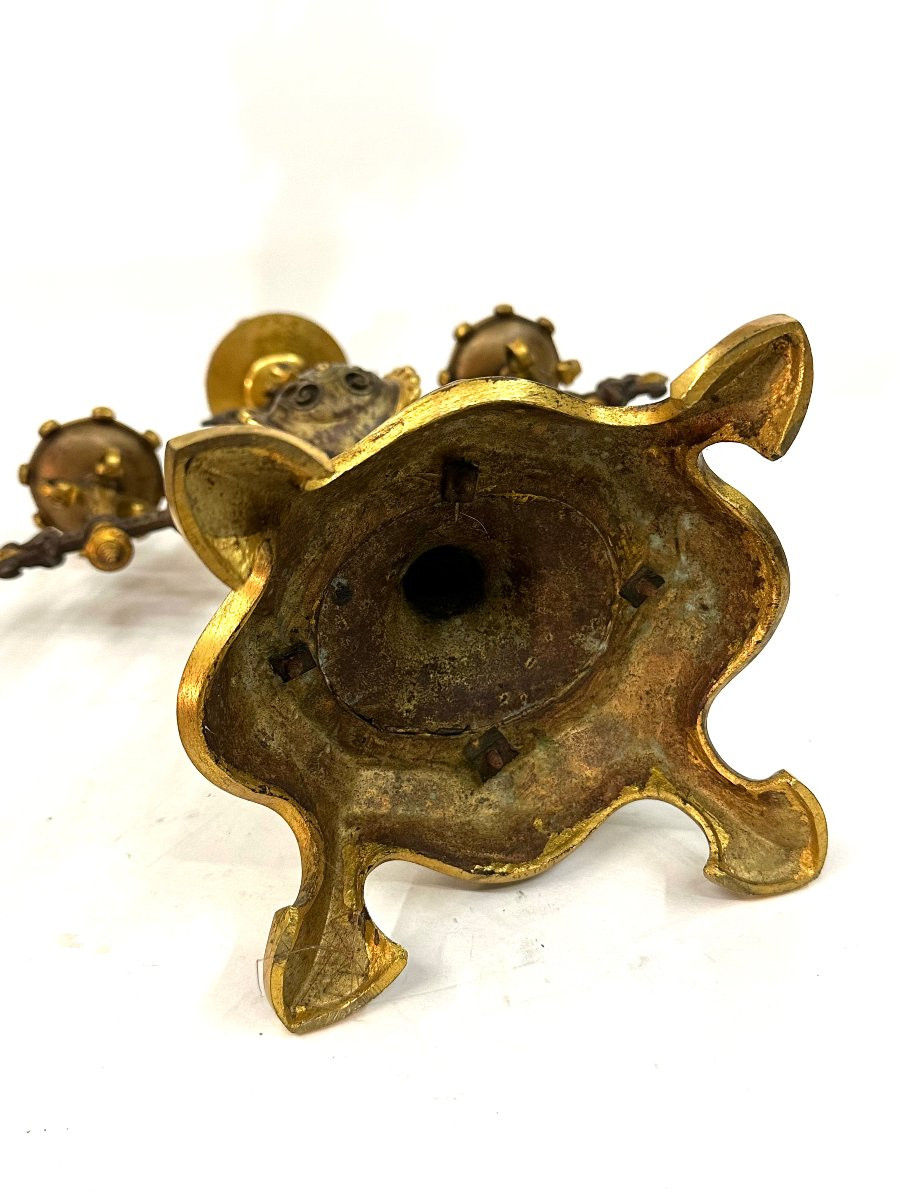 PAIRE DE CHANDELIERS - BRONZE DORE ET PATINE - GEOFFROY DECHAUME - 1840-photo-1