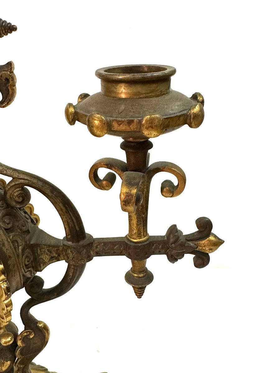 PAIRE DE CHANDELIERS - BRONZE DORE ET PATINE - GEOFFROY DECHAUME - 1840-photo-3