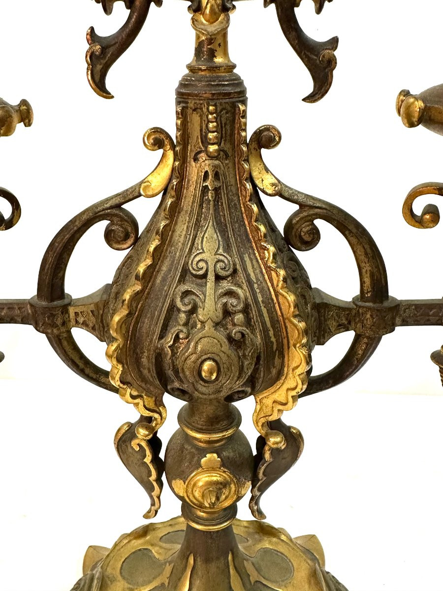 PAIRE DE CHANDELIERS - BRONZE DORE ET PATINE - GEOFFROY DECHAUME - 1840-photo-4