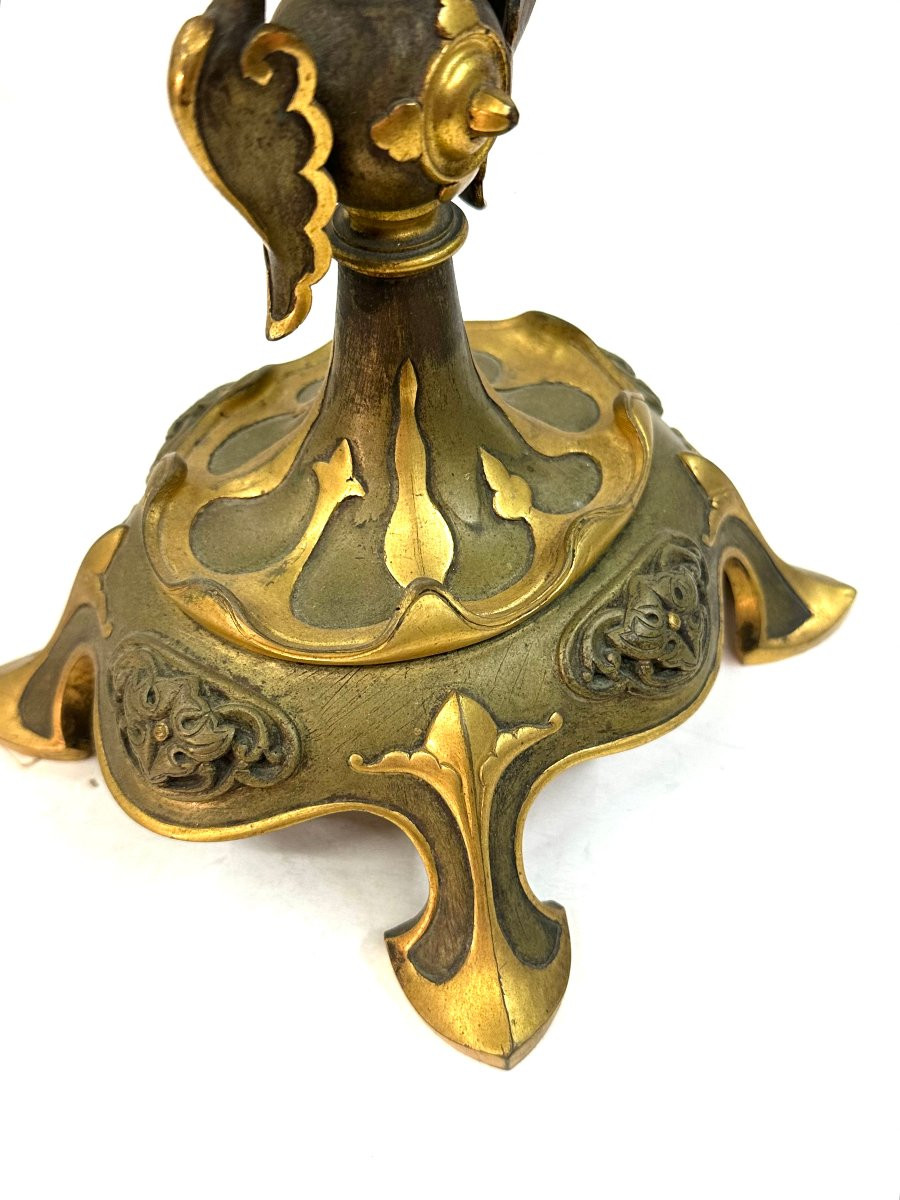 PAIRE DE CHANDELIERS - BRONZE DORE ET PATINE - GEOFFROY DECHAUME - 1840-photo-5