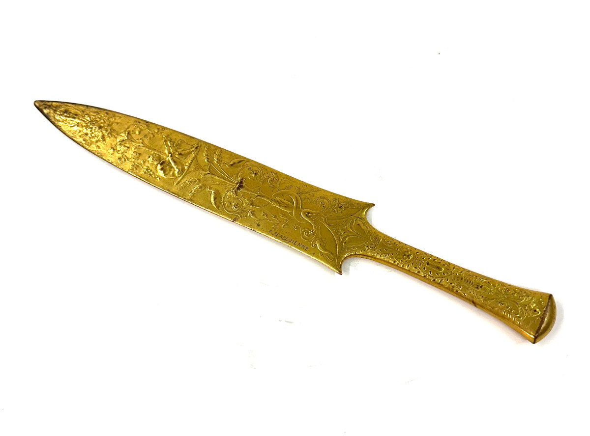 Large Paper Knife - Gilt Bronze - Barbedienne - Levillain - 19th Century