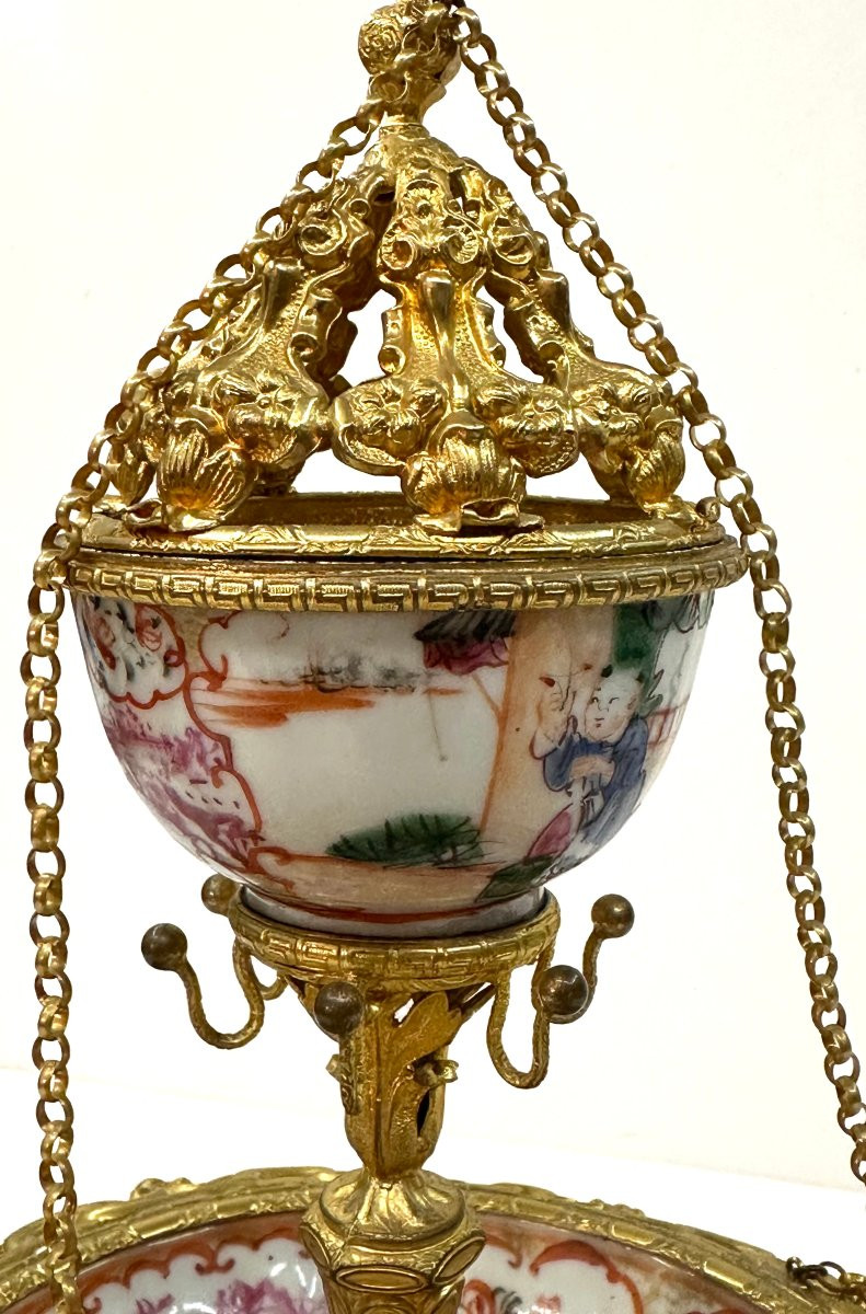 COUPE-BAGUIER-POT POURRI - PORCELAINE DE CHINE - LAITON DORE - EPOQUE XVIIIème / NAPOLEON III-photo-4