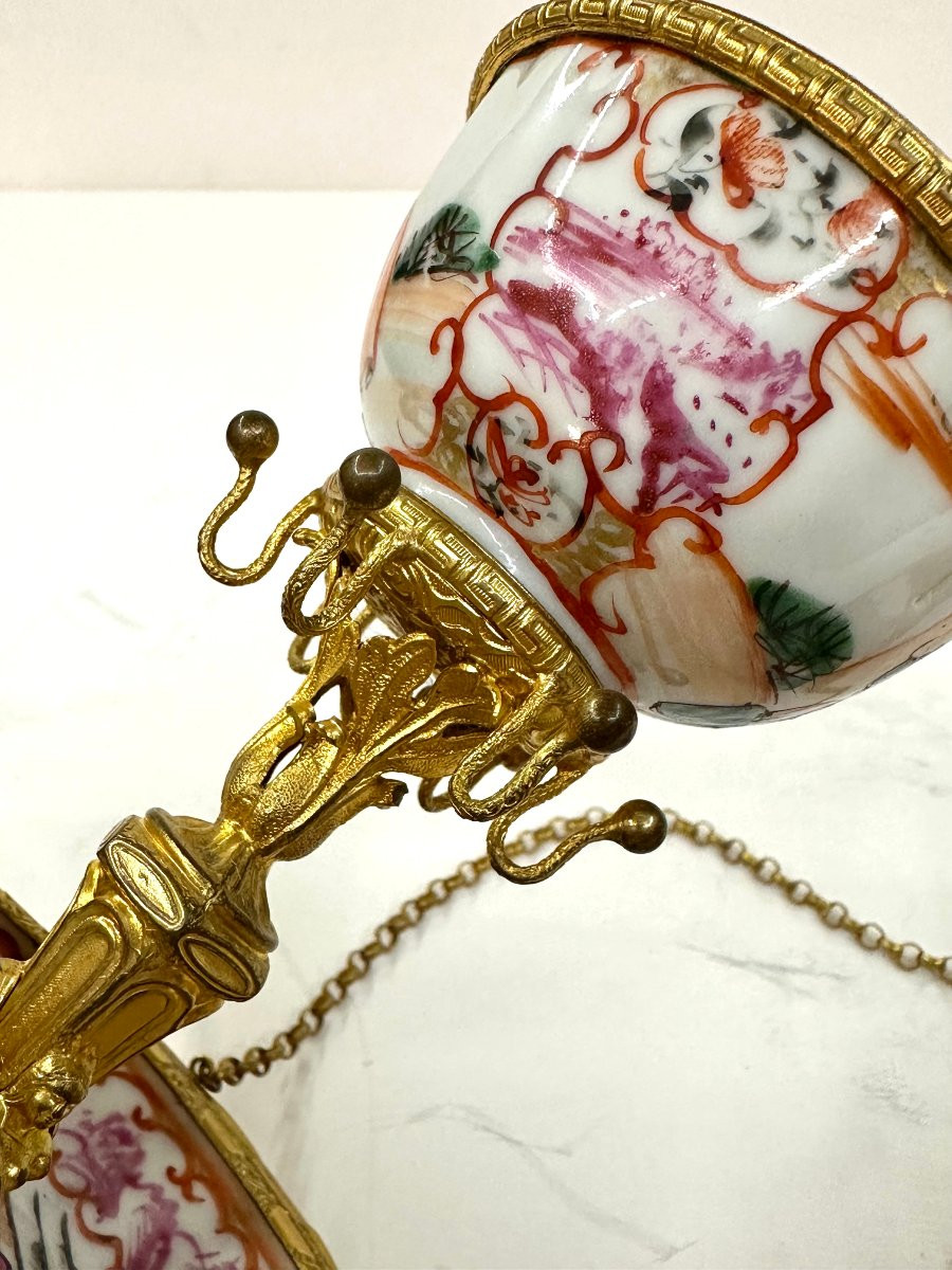 COUPE-BAGUIER-POT POURRI - PORCELAINE DE CHINE - LAITON DORE - EPOQUE XVIIIème / NAPOLEON III-photo-1