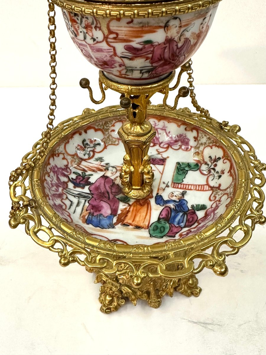 COUPE-BAGUIER-POT POURRI - PORCELAINE DE CHINE - LAITON DORE - EPOQUE XVIIIème / NAPOLEON III-photo-5