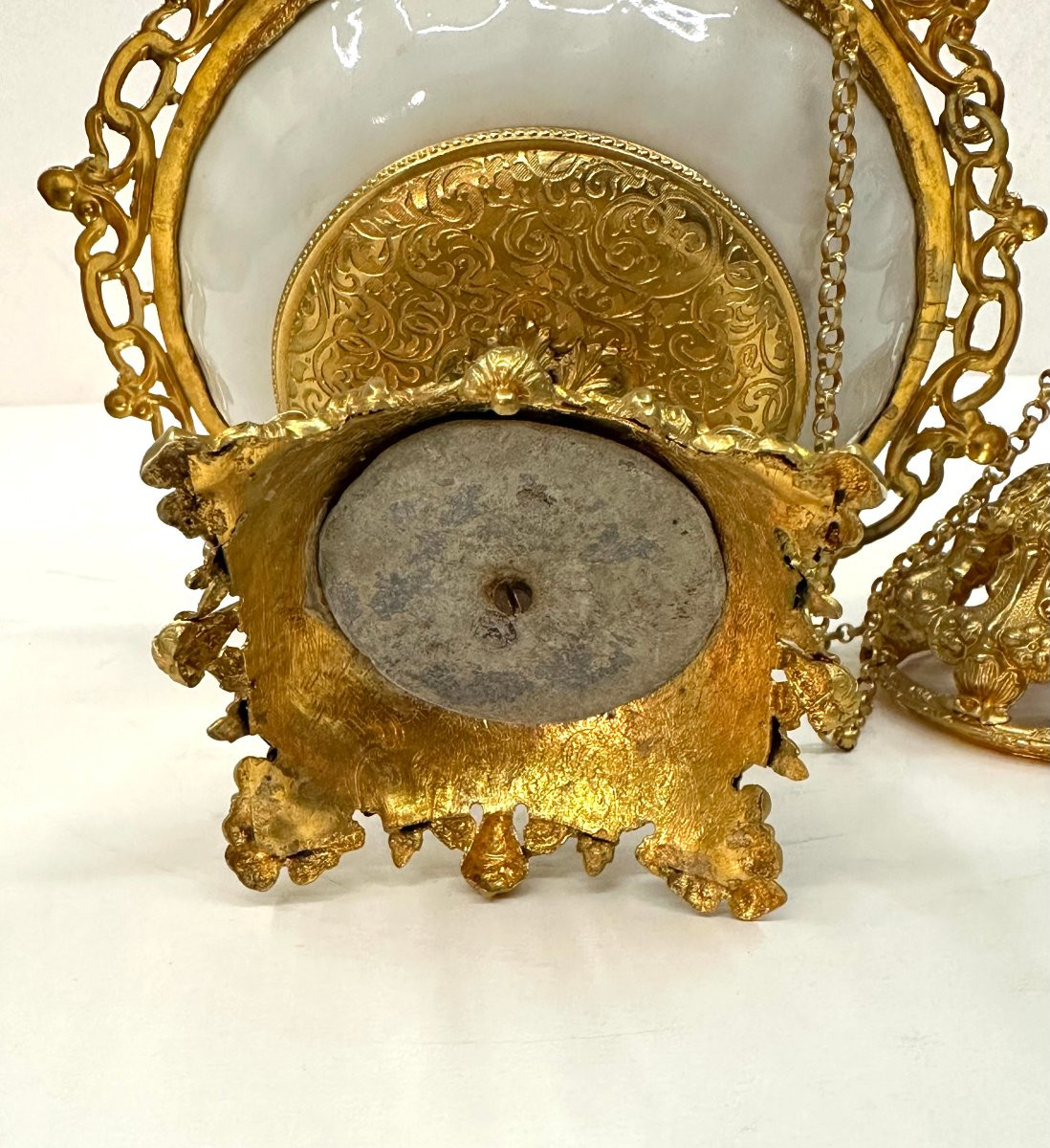 COUPE-BAGUIER-POT POURRI - PORCELAINE DE CHINE - LAITON DORE - EPOQUE XVIIIème / NAPOLEON III-photo-6