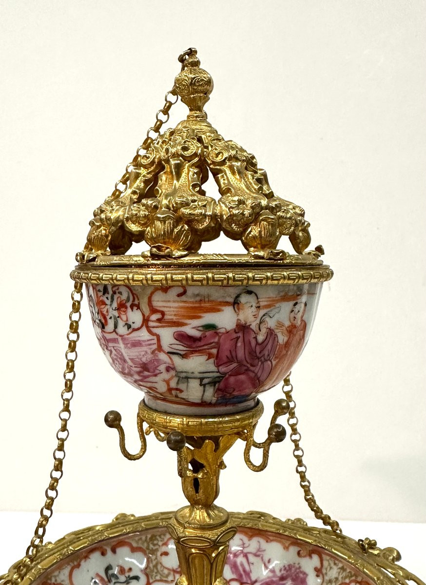 COUPE-BAGUIER-POT POURRI - PORCELAINE DE CHINE - LAITON DORE - EPOQUE XVIIIème / NAPOLEON III-photo-8