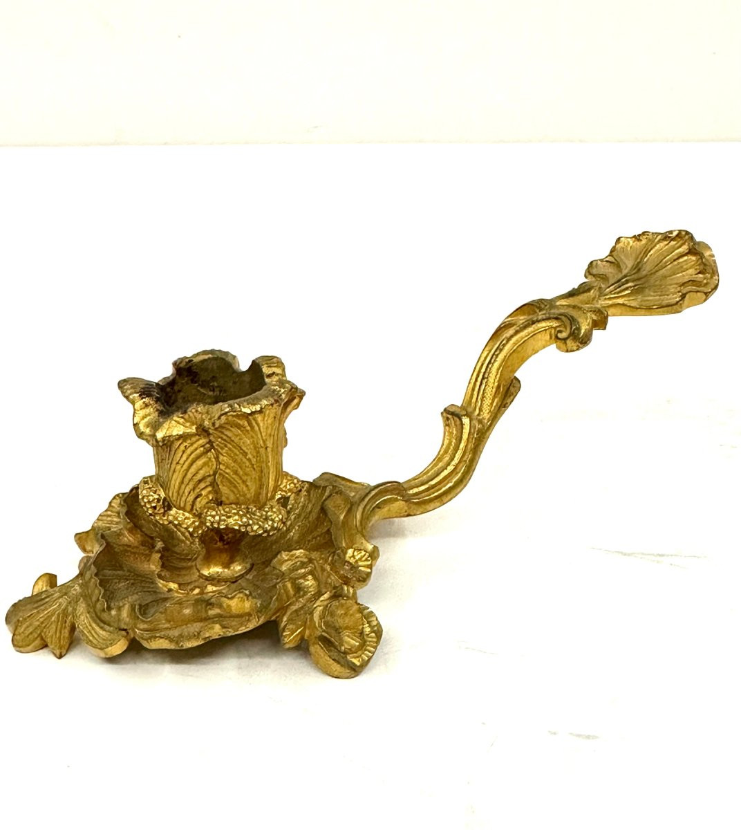 PETIT BOUGEOIR A MAIN - BRONZE DORE - EPOQUE NAPOLEON III - STYLE LOUIS XV-photo-3