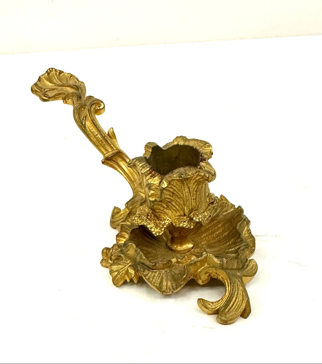 PETIT BOUGEOIR A MAIN - BRONZE DORE - EPOQUE NAPOLEON III - STYLE LOUIS XV-photo-4