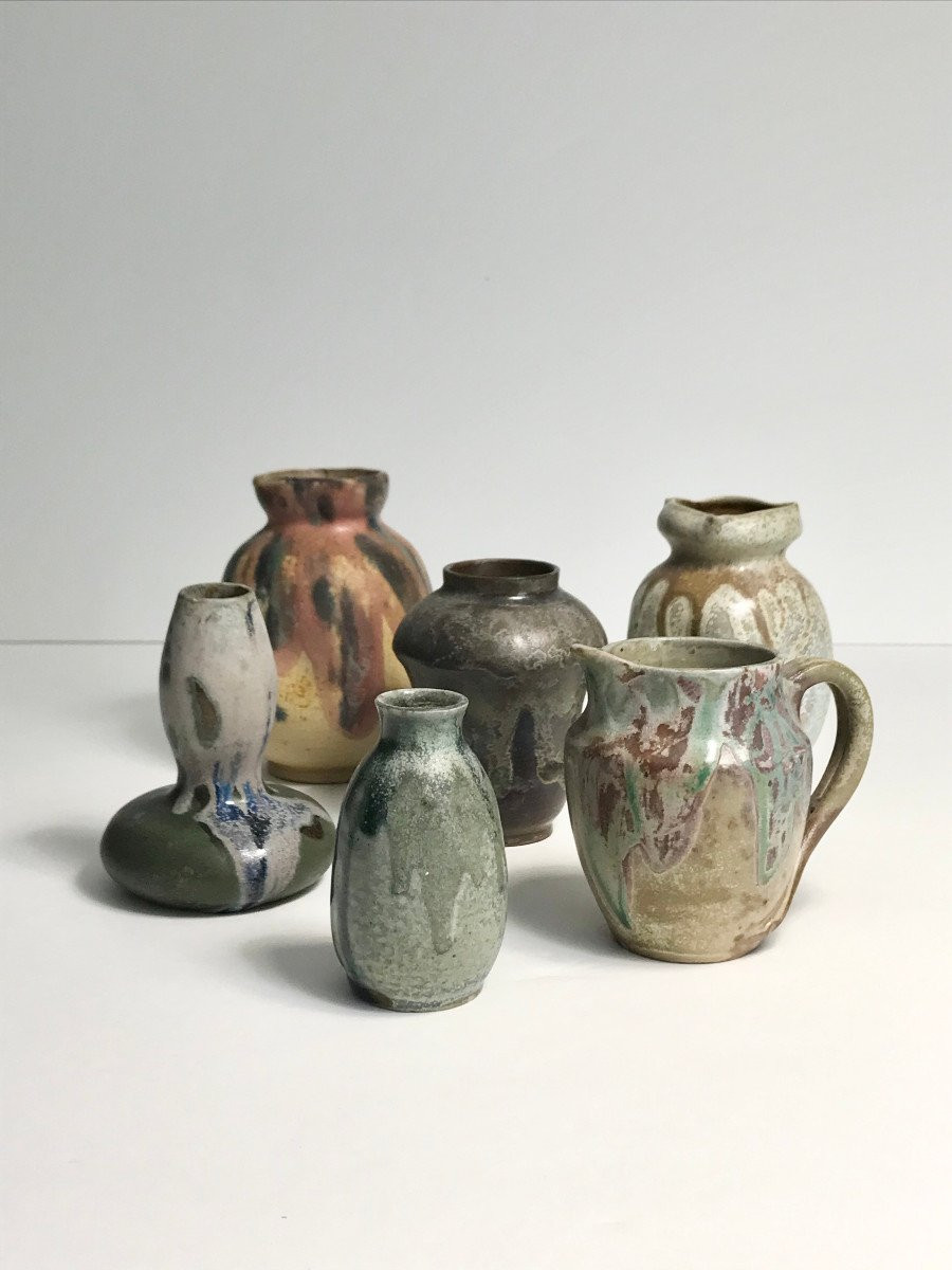 Suite Of 6 Small Gres Vases By Charles Greber - Art Nouveau