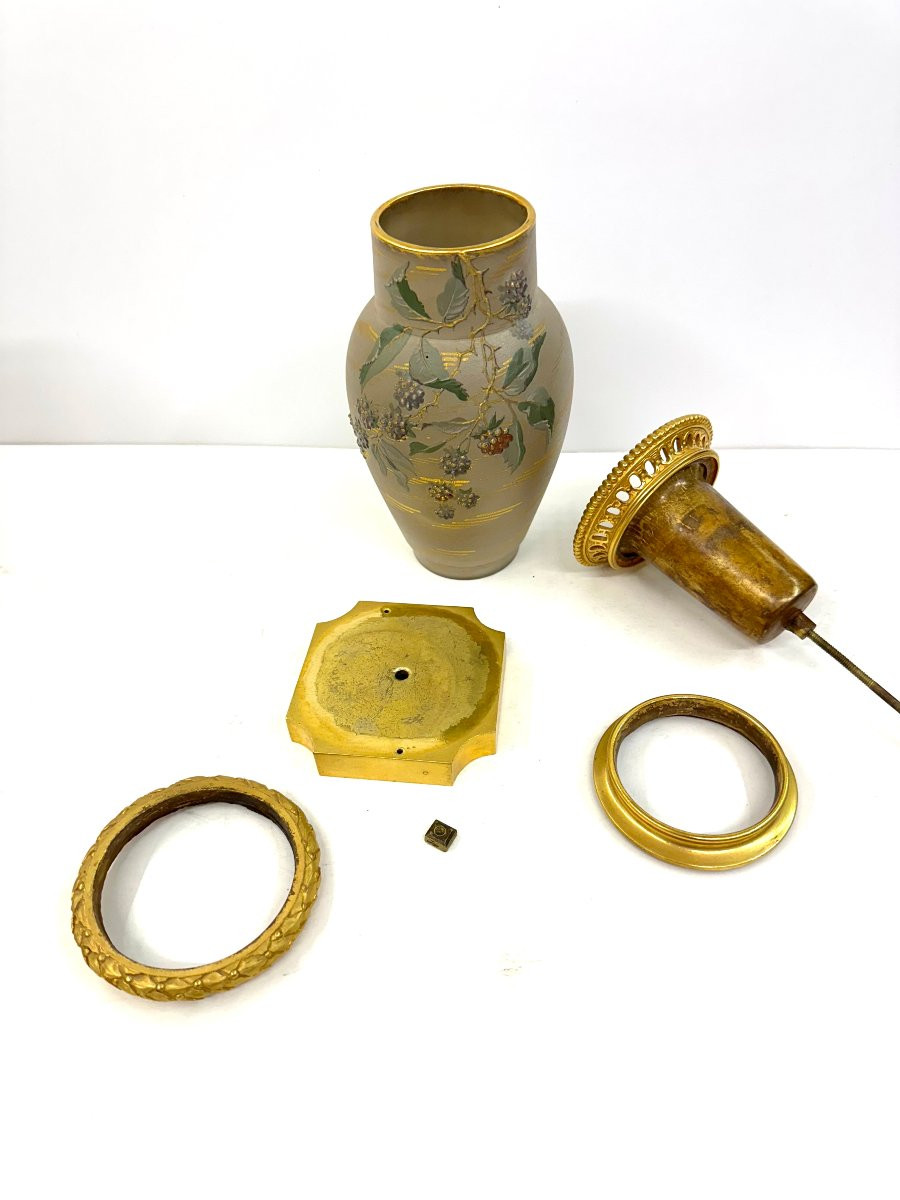 PAIRE DE VASES EN GRES FIN ET BRONZE DORE - PORCELAINE DU BERRY - ALFRED HACHE - 1885-1903-photo-1