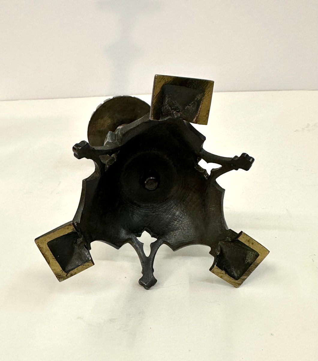 Pair Of Neogothic Candles - Bronze Patine - Mid 19th C.-photo-3