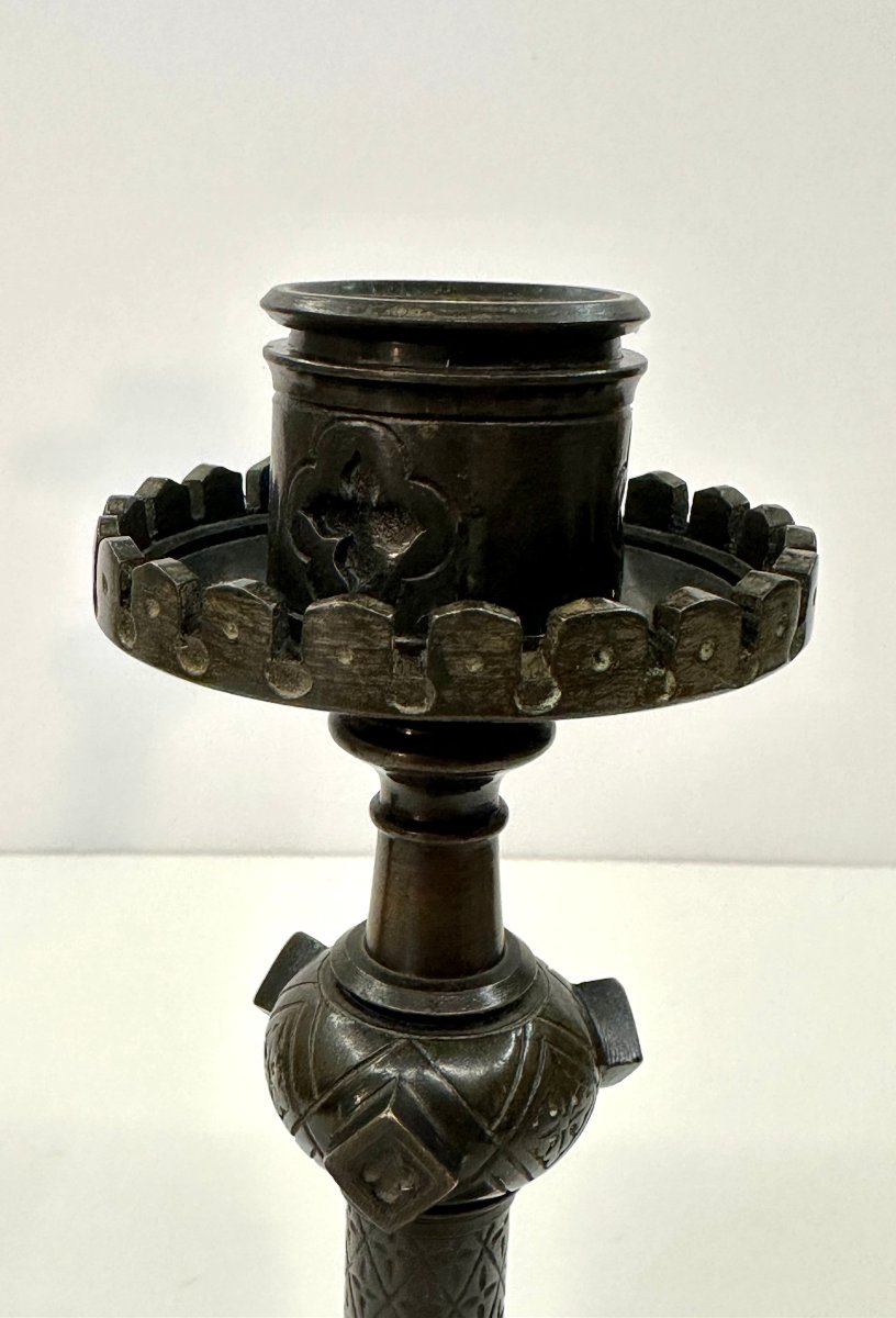 Pair Of Neogothic Candles - Bronze Patine - Mid 19th C.-photo-4