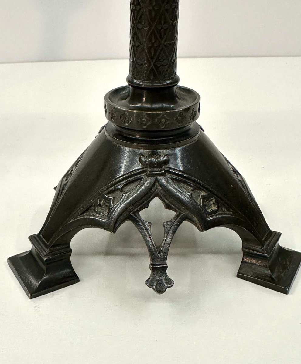 Pair Of Neogothic Candles - Bronze Patine - Mid 19th C.-photo-2
