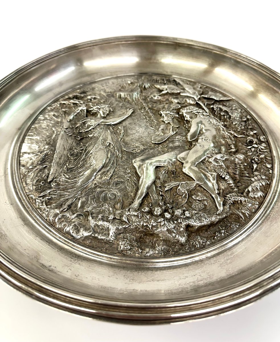 GRAND PLAT CUIVRE ARGENTE - ELKINGTON & CO - BOUCLIER DE MILTON - VERS 1880-photo-2