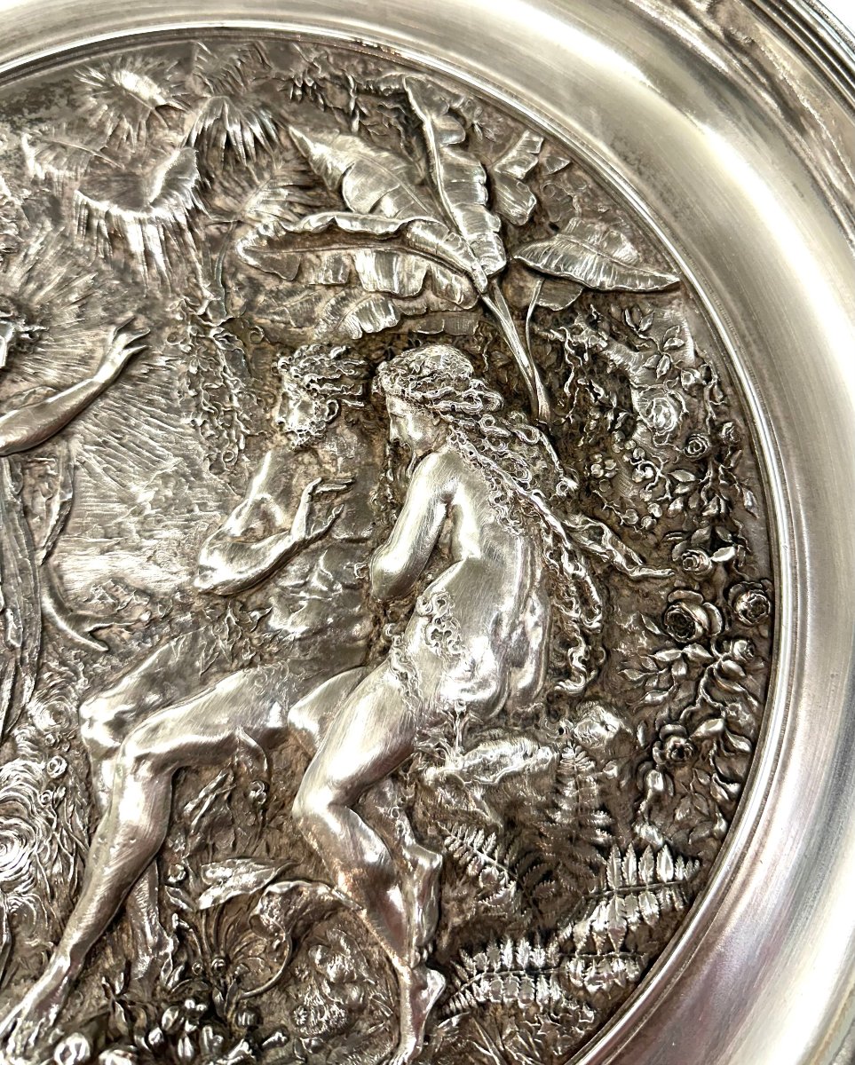 GRAND PLAT CUIVRE ARGENTE - ELKINGTON & CO - BOUCLIER DE MILTON - VERS 1880-photo-6
