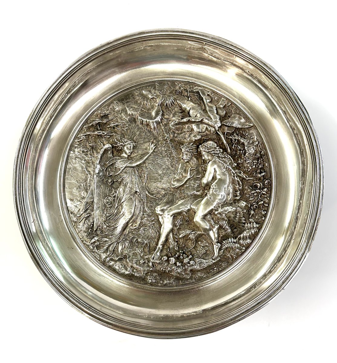GRAND PLAT CUIVRE ARGENTE - ELKINGTON & CO - BOUCLIER DE MILTON - VERS 1880