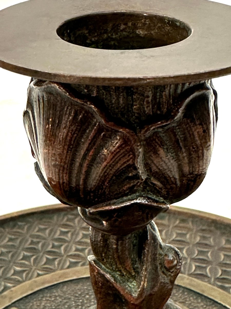 GRAND BOUGEOIR A MAIN (手燭) - BRONZE - JAPON  - KOMAI - PERIODE MEIJI - XIXème -photo-3