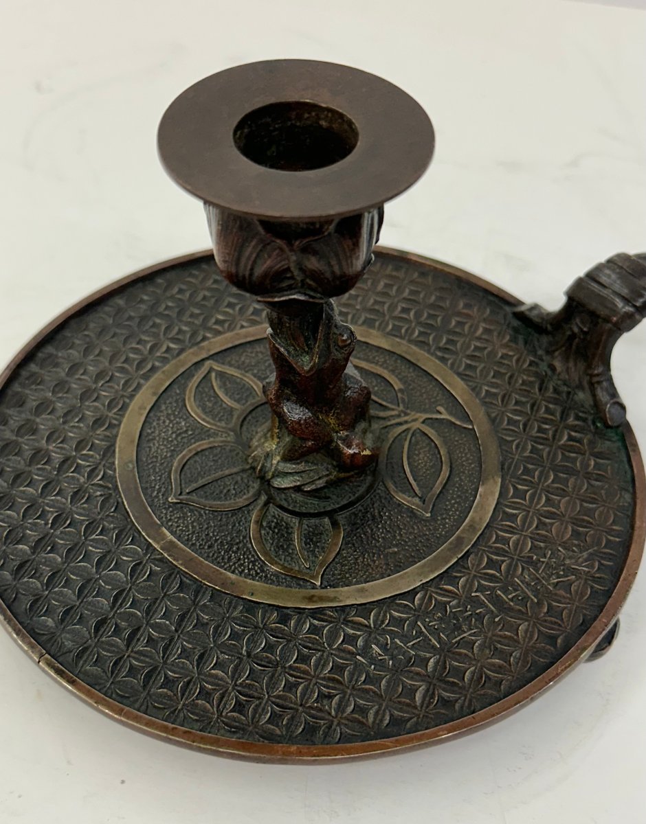 GRAND BOUGEOIR A MAIN (手燭) - BRONZE - JAPON  - KOMAI - PERIODE MEIJI - XIXème -photo-6
