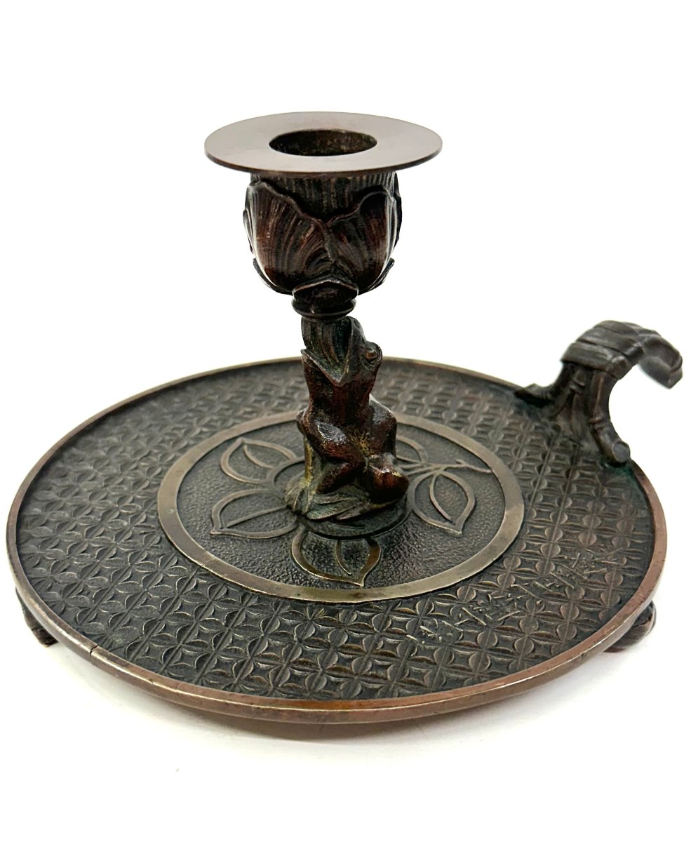 GRAND BOUGEOIR A MAIN (手燭) - BRONZE - JAPON  - KOMAI - PERIODE MEIJI - XIXème -photo-7