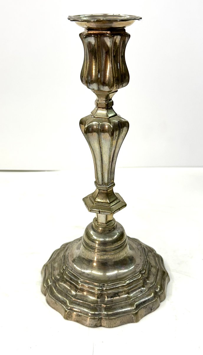 PAIRE DE BOUGEOIRS - BRONZE ARGENTE - EPOQUE REGENCE/LOUIS XV -photo-3