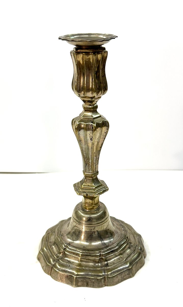 PAIRE DE BOUGEOIRS - BRONZE ARGENTE - EPOQUE REGENCE/LOUIS XV -photo-5
