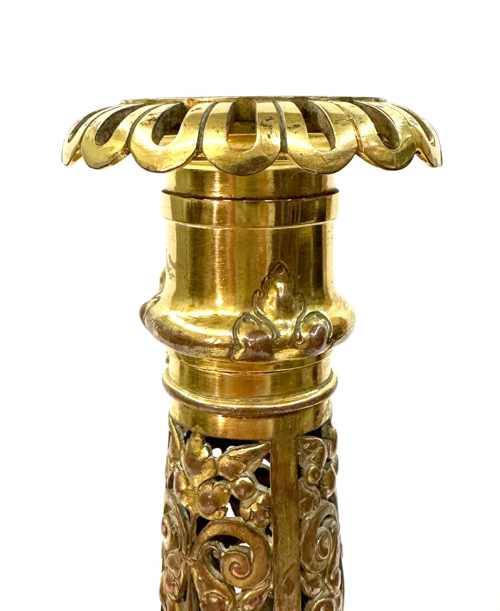 Large Candlestick - Ferdinand Barbedienne - Gilded Brass - Napoleon III-photo-3