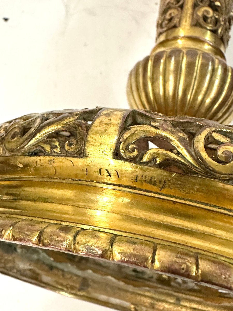 Large Candlestick - Ferdinand Barbedienne - Gilded Brass - Napoleon III-photo-2