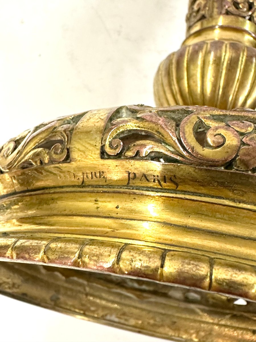 Large Candlestick - Ferdinand Barbedienne - Gilded Brass - Napoleon III-photo-3