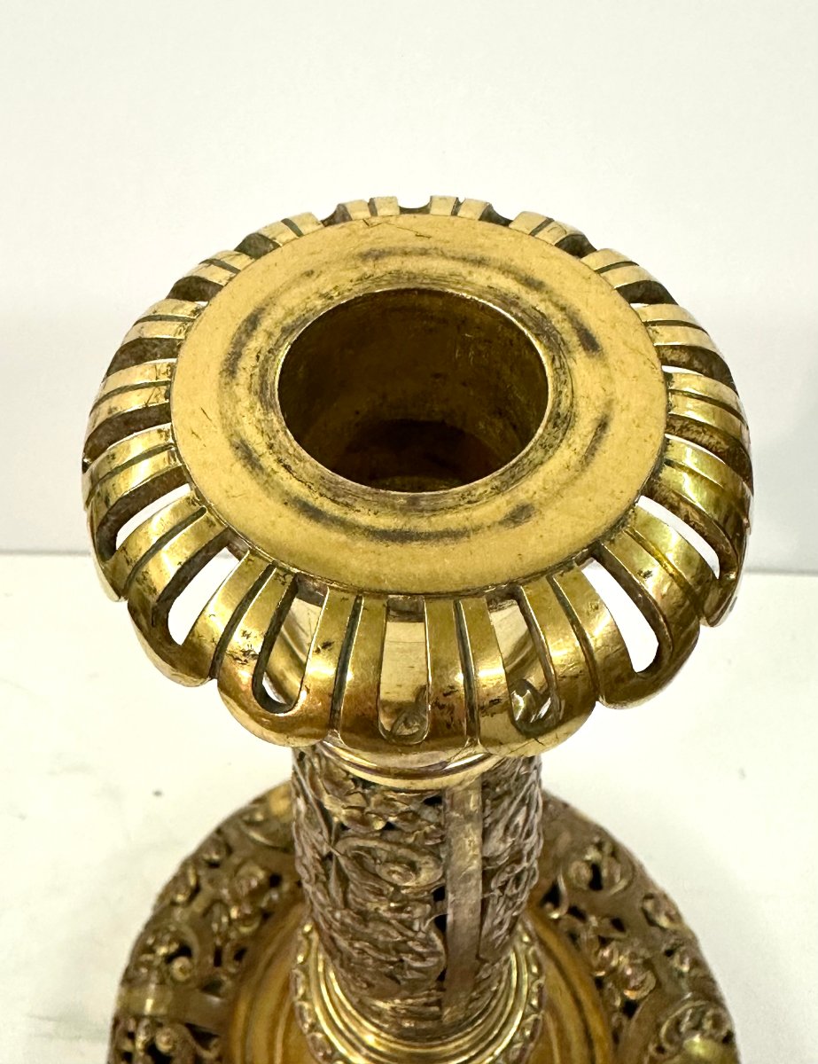Large Candlestick - Ferdinand Barbedienne - Gilded Brass - Napoleon III-photo-5