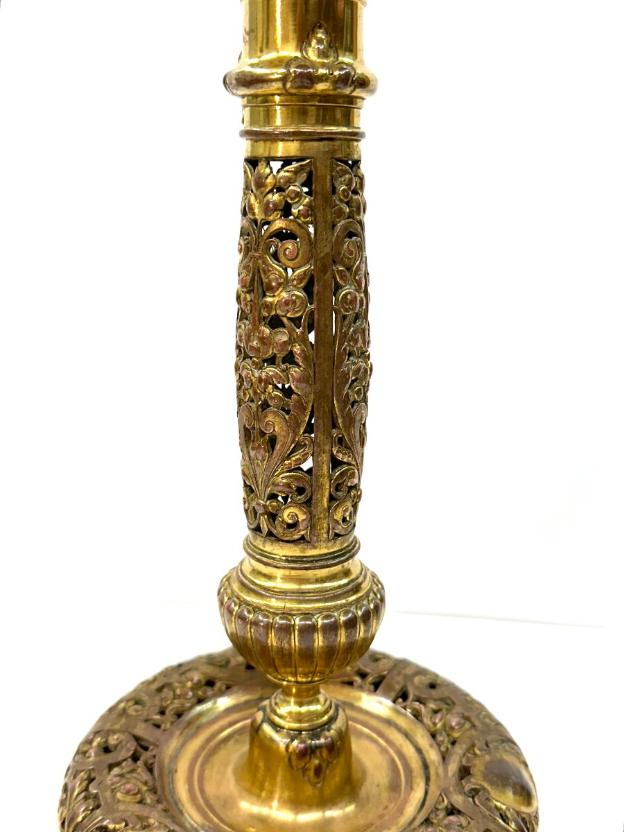 Large Candlestick - Ferdinand Barbedienne - Gilded Brass - Napoleon III-photo-6