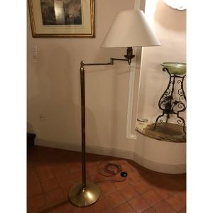 Beautiful And Large Brass Floor Lamp, Articulated Arm, Adjustable In Height