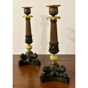 A Pair Of Large And Beautiful Neoclassical Candlesticks Charles X