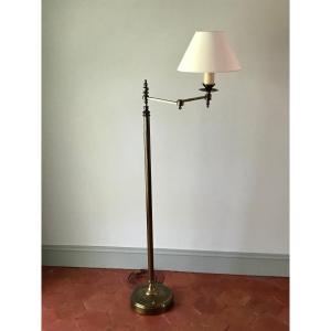 Beautiful Floor Lamp In Brass, Articulated Arm, Adjustable In Height