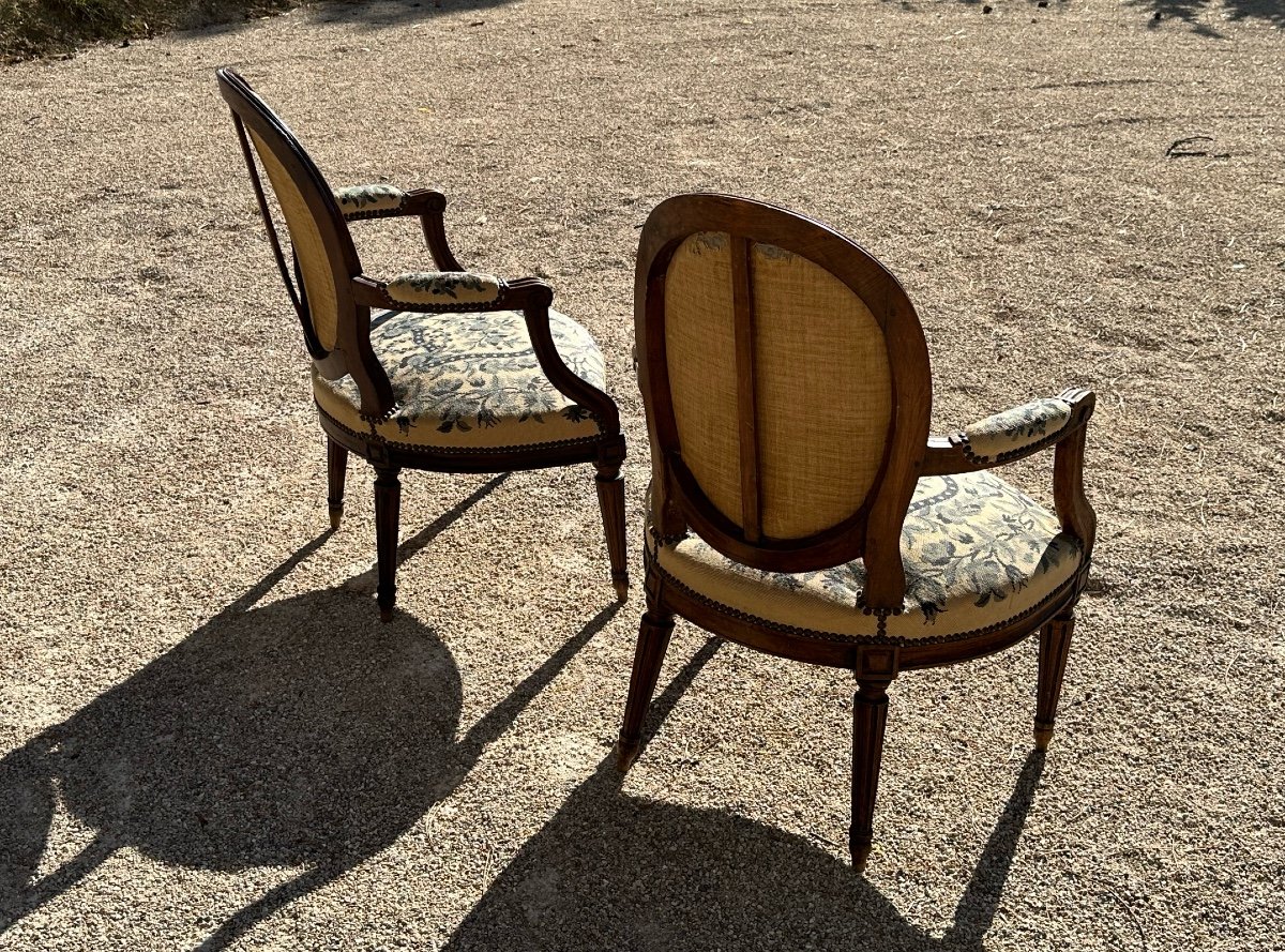 Pretty Pair Of Armchairs Stamped By P. Plée Period L XVI-photo-6