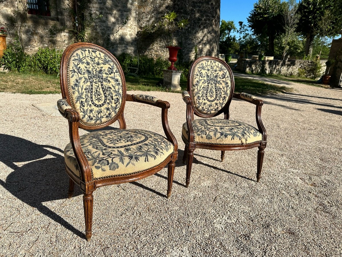 Pretty Pair Of Armchairs Stamped By P. Plée Period L XVI