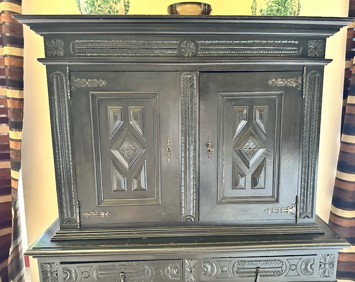 Charming Cabinet In The Taste Of The Haute Epoque In Blackened Wood-photo-2